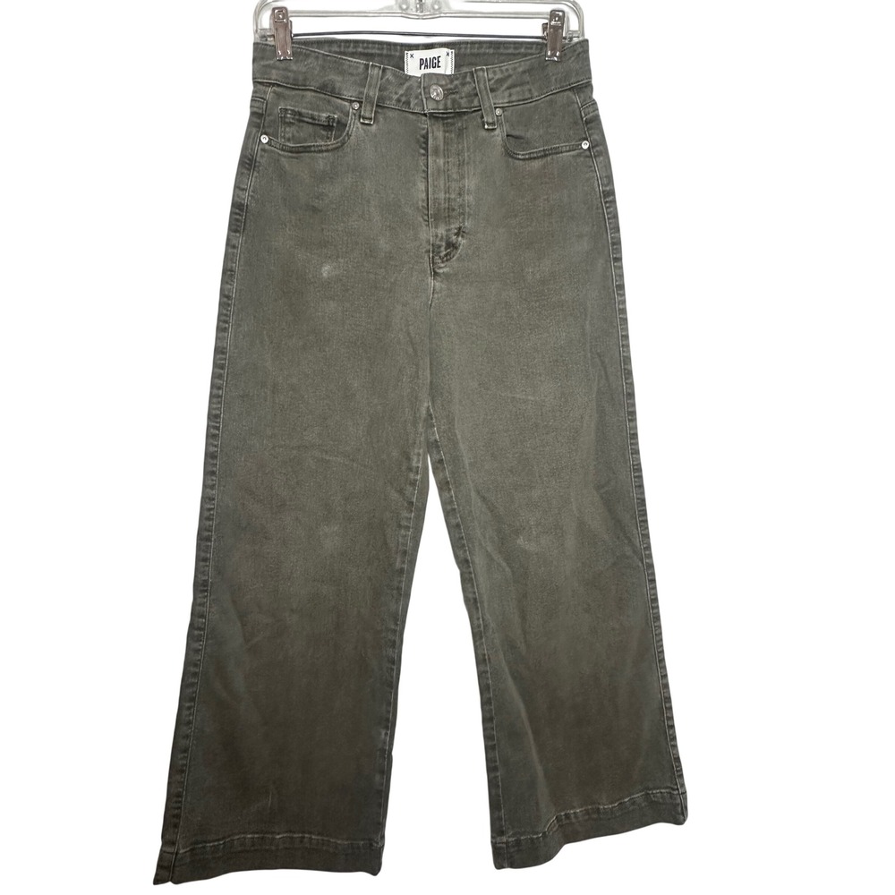 PAIGE Anessa High Rise Wide Leg Cropped Jeans Vintage Bayou Green 27 Preppy